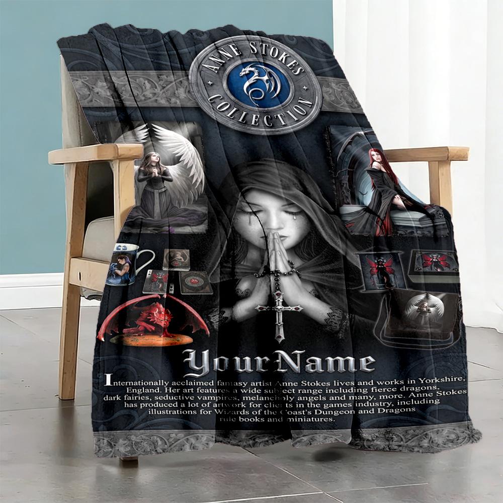 Gothic Illustrations Personalized Name Blanket Lightweight Personalized Blanket Warmthful Decor Perfect for Chair Office Chair Picnics Nap