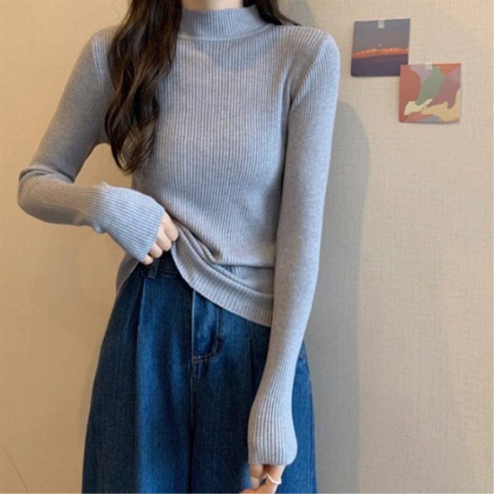 Open Run Women S Slim Fit Mock Neck Long Sleeve Knitwear Solid Rib