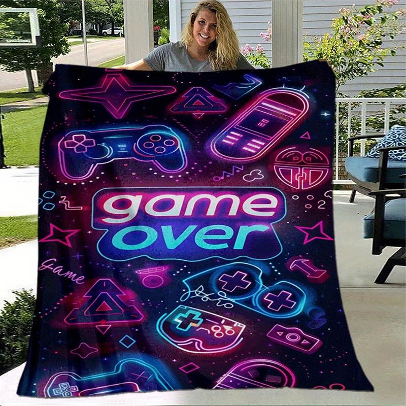 1pc Gamepad Printing Lightweight Flannel Blanket, Comfortable and Warm Blanket, for Camping Sofa Bed and Couch Office, Gift