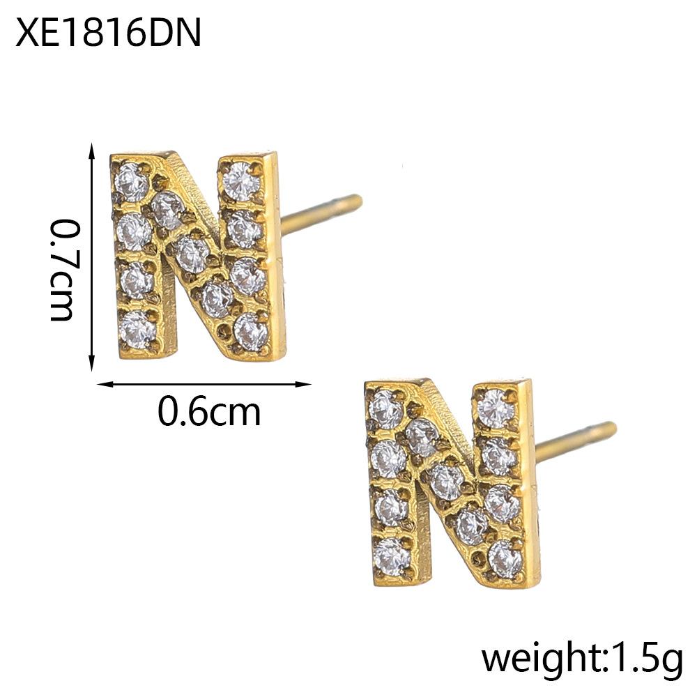 CARLIDANA A-Z Alphabet Initial 26 Letter Stainless Steel Gold Plated Cubic Zircon Paved Fashion Jewelry CZ Stone Stud Earring