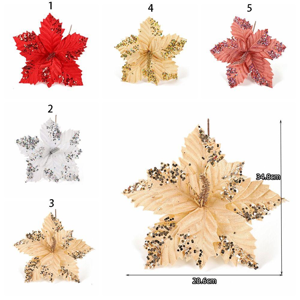 Unique Artificial Christmas Flowers Shiny Xmas Tree Accessories  Home Decor
