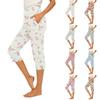 Women Elastic Waist Casual Capri Pants Slim Fit with Pockets Side Slit Stretchable Lightweight Trousers for Everyday Wear
