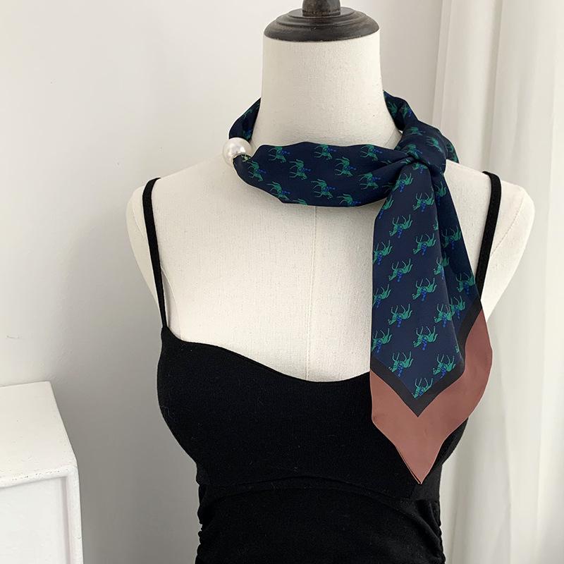 Silk scarf long strip high-end new striped simple decorative scarf hair tie streamer double splicing magnetic silk scarf