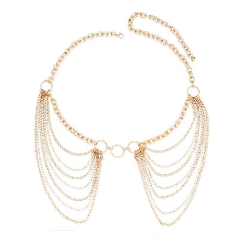 

Europen Metal Multilayer Chain Waist Chain With Water Drip Embellishments For Beachwear Women золотой