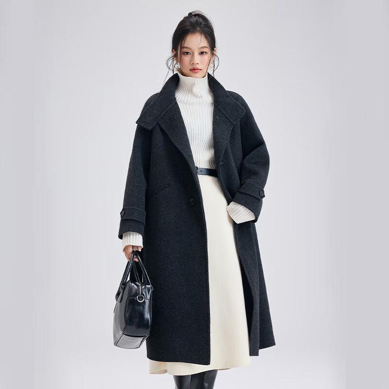 Fengxun Dámský prémiový kabát ze 100% vlny oboustranný se stojáčkem