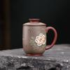 111ml Yixing Handmade Purple Clay Peony Coffee Mug Couple Handgrip Cups Afternoon Tea Mug Office Water Cup Tea Services Gift
