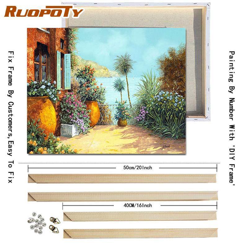 RUOPOTY Barvení podle čísel Městská krajina pro obývací pokoj na plátně Jedinečný dárek akrylový obrázek podle čísel domu