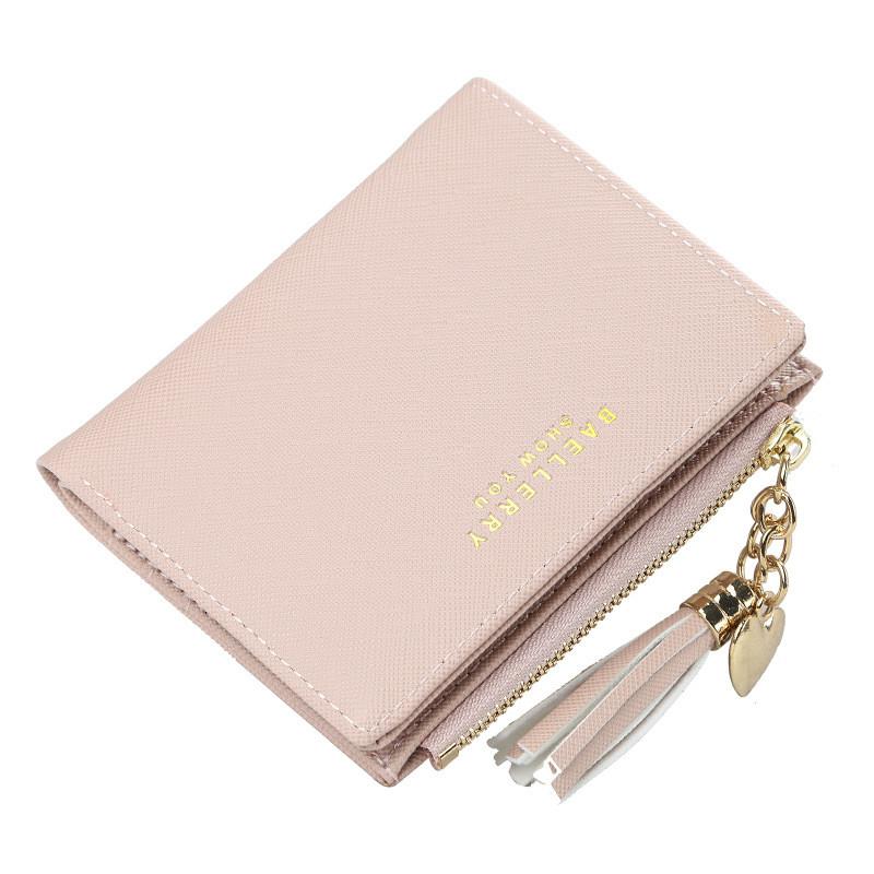 Wallet For Women Short Cardholder Pu Leather With Tassel Decor And Letter Print Design