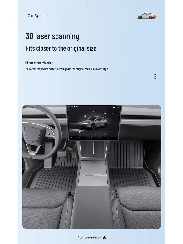 Tesla Model Y 6-Seat Floor Mats - Full Coverage TPE Pineapple Carpet Surface