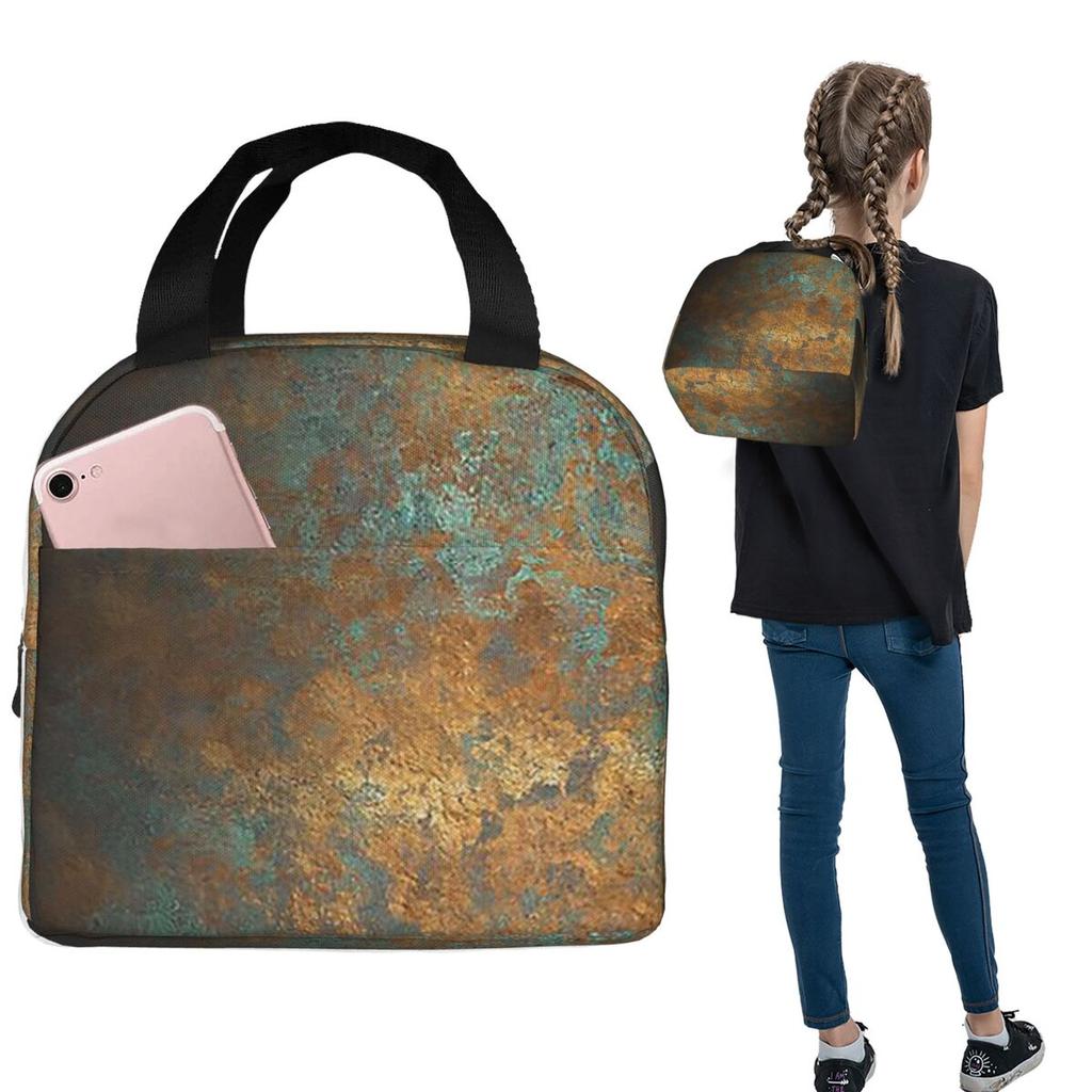 Oxidized Copper Insulated Lunch Bag for Women Children Portable Food Boxes Thermal Lunch Box Tote