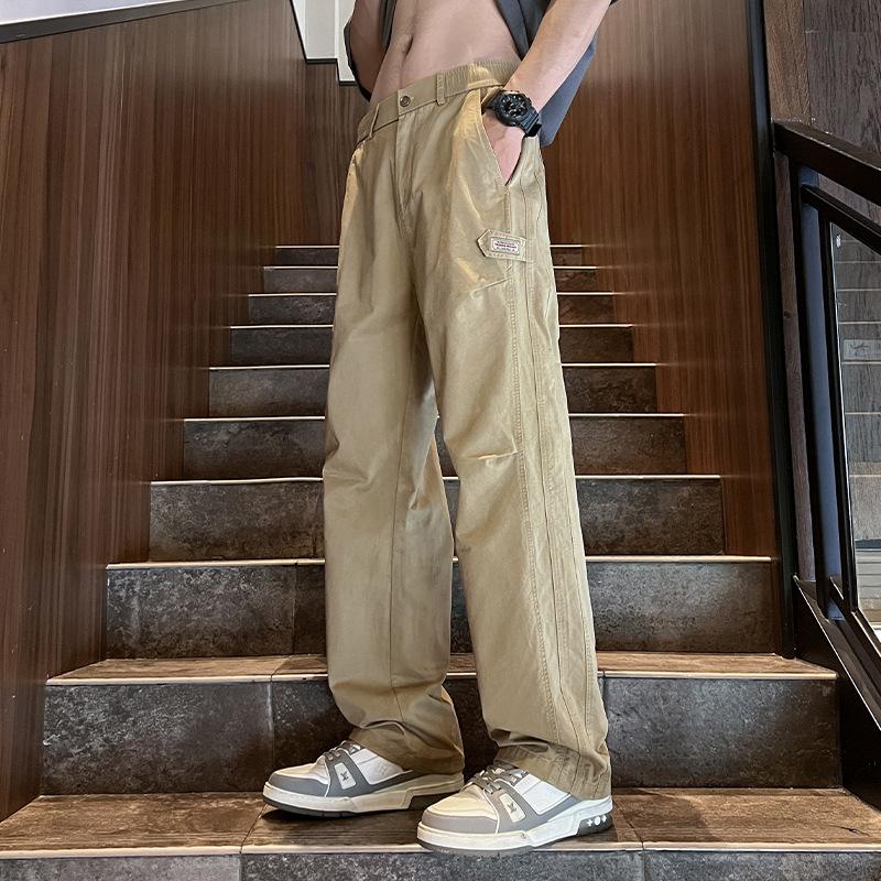 Spring and autumn black trend straight casual pants men's pure cotton versatile new loose drape wide leg tooling pants