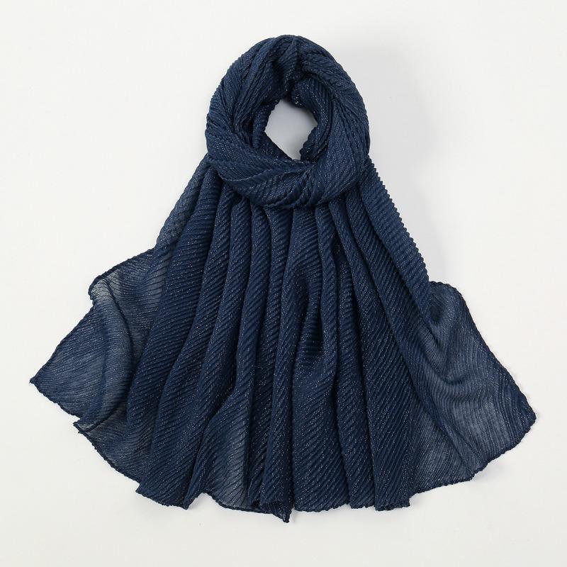 New solid color simple silver silk crumpled long towel elegant women's retro ethnic headscarf fashionable plain versatile yarn