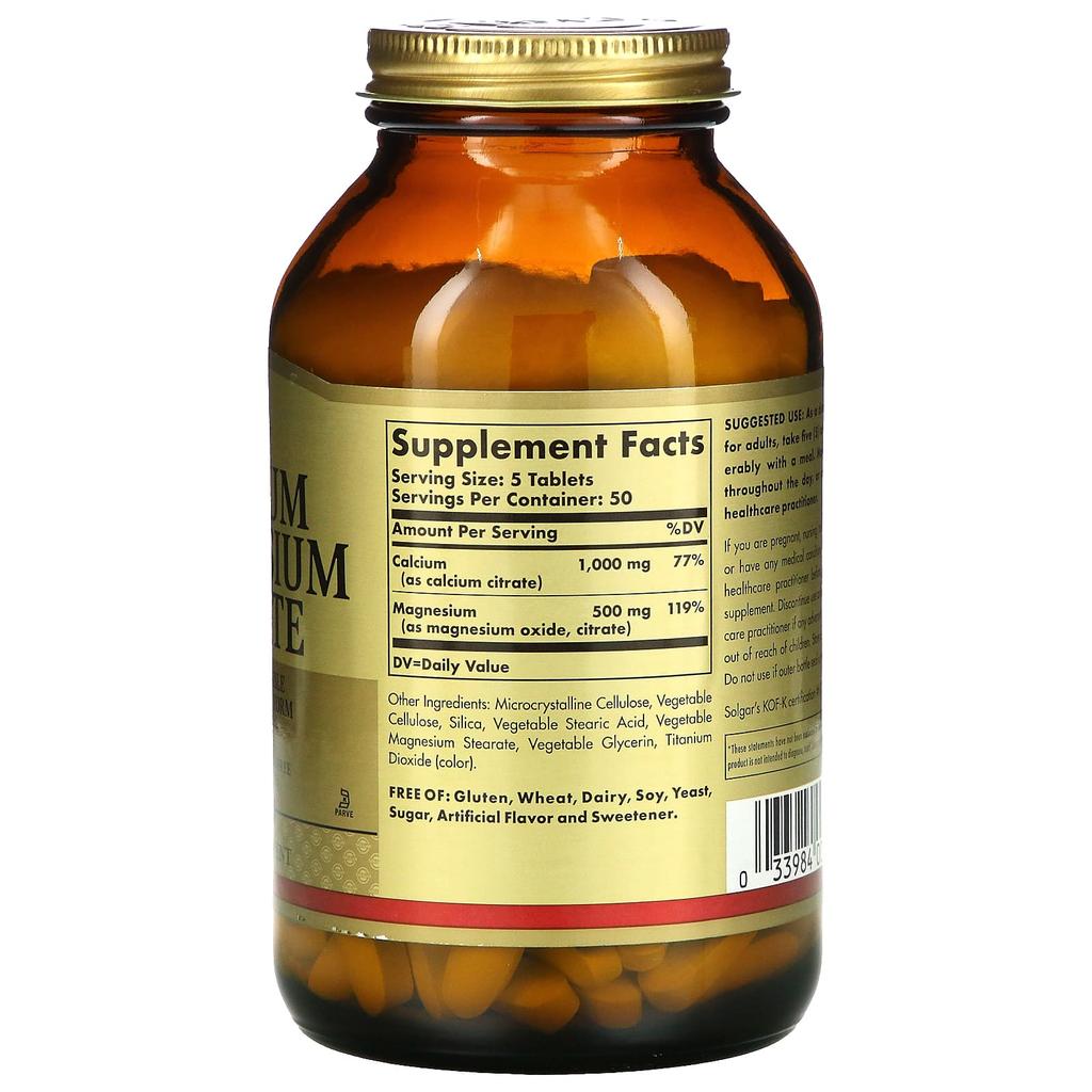 Solgar, Calcium Magnesium Citrat, 250 Tabletten
