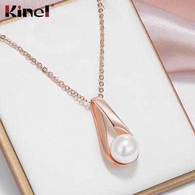 Kinel Pearl Drop kulonu kaklarota sievietēm Rozā zelta krāsā Līgavas kāzu eleganta rotaslieta jubilejas dāvana
