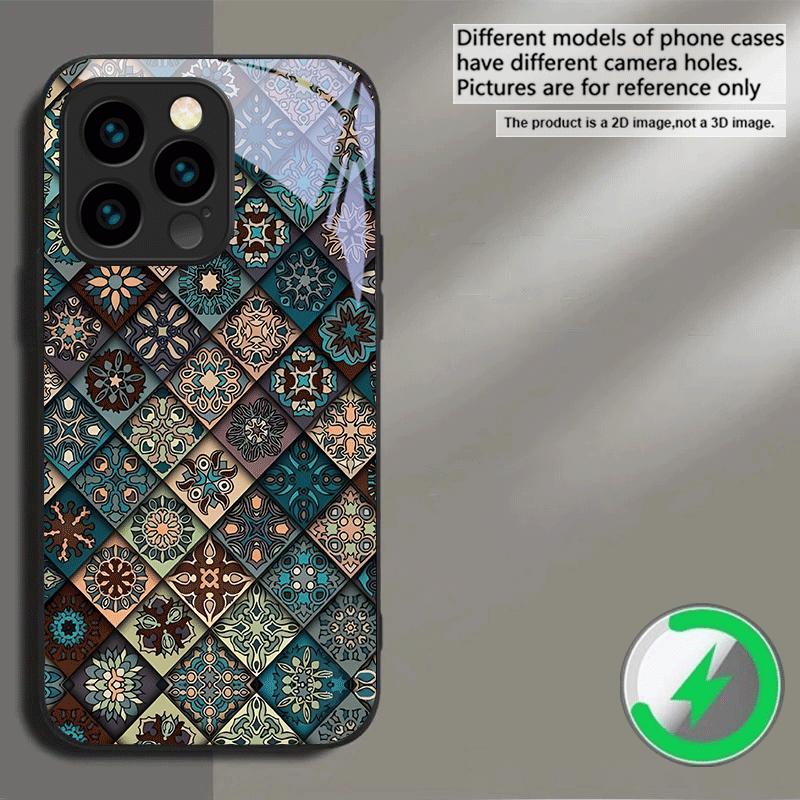 Mandala Spiral Pattern Suitable For iPhone 16E 17 Pro Max 15 Pro 14 13 Plus 12 Mini 11 16 Air 17Pro Magnetism Glass Phone Case