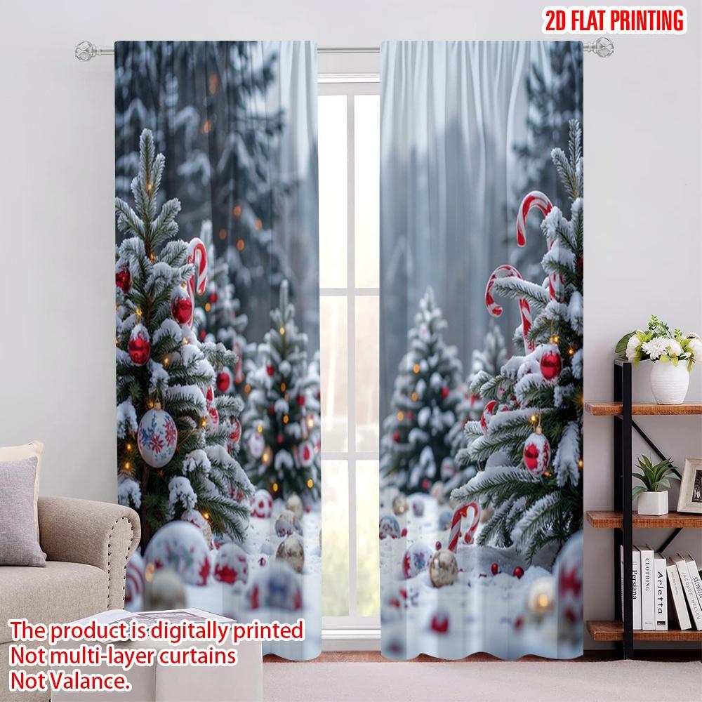 

2pcs 2D flat printing Merry Christmas Window Curtains Snow Cactus with Red Fabric Without Electricity Family Party Perfect for 100*130 Rod Pocket 1pcs