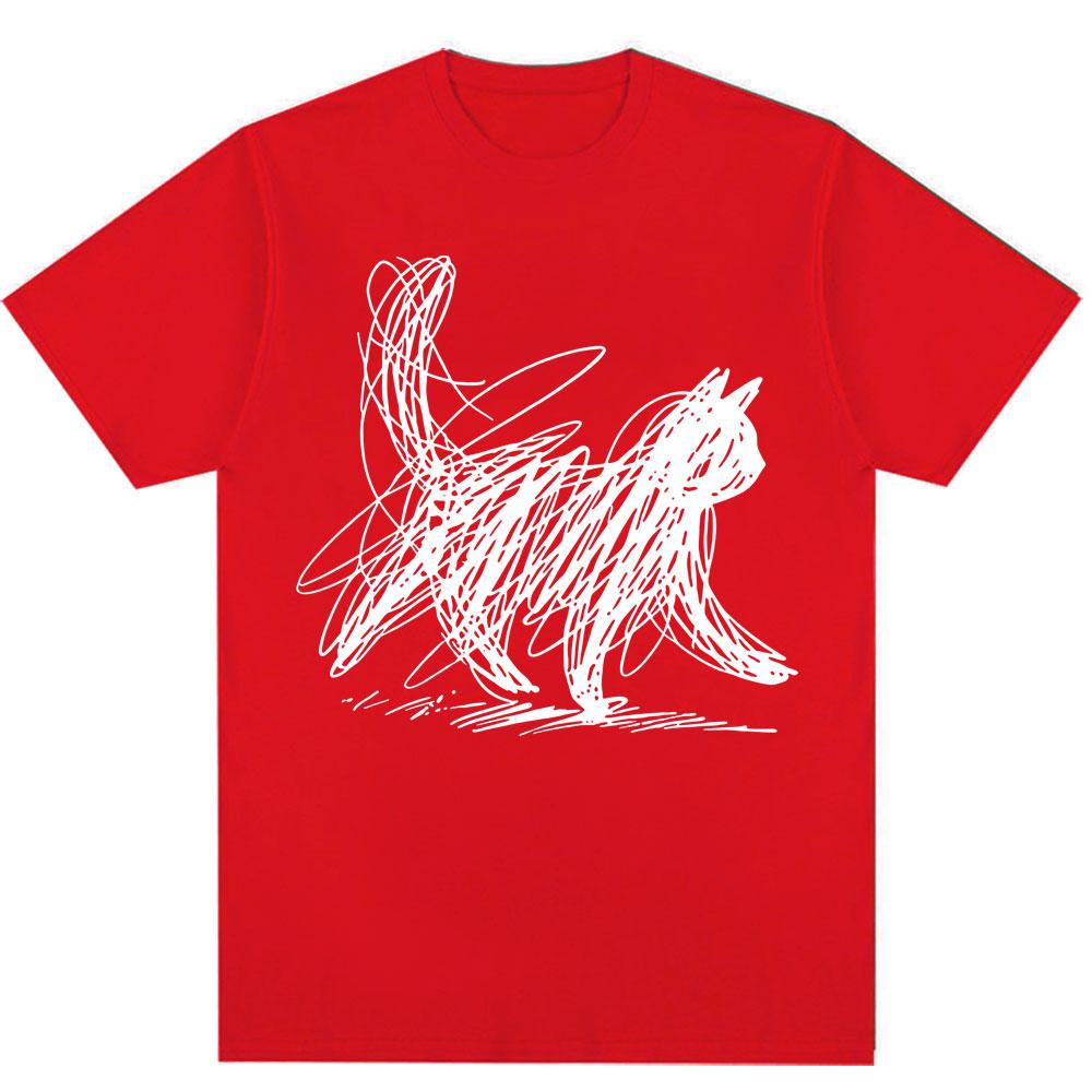 Funny Scribble Cat Japanese Graphic T Shirts Men Women Fashion Harajuku Short Sleeve Oversized Cotton