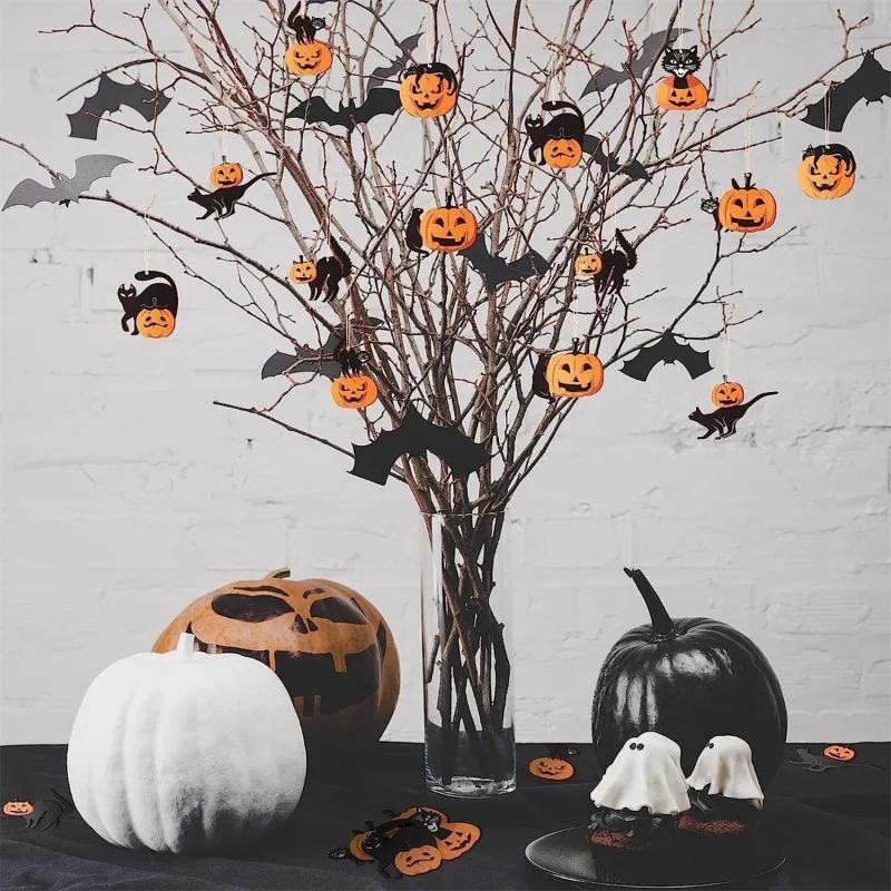 8PCS/1Set Wooden Halloween Hanging Ornament Pumpkin Cat Design for Home Party Wall Decoration Festival Prop for Holiday Use
