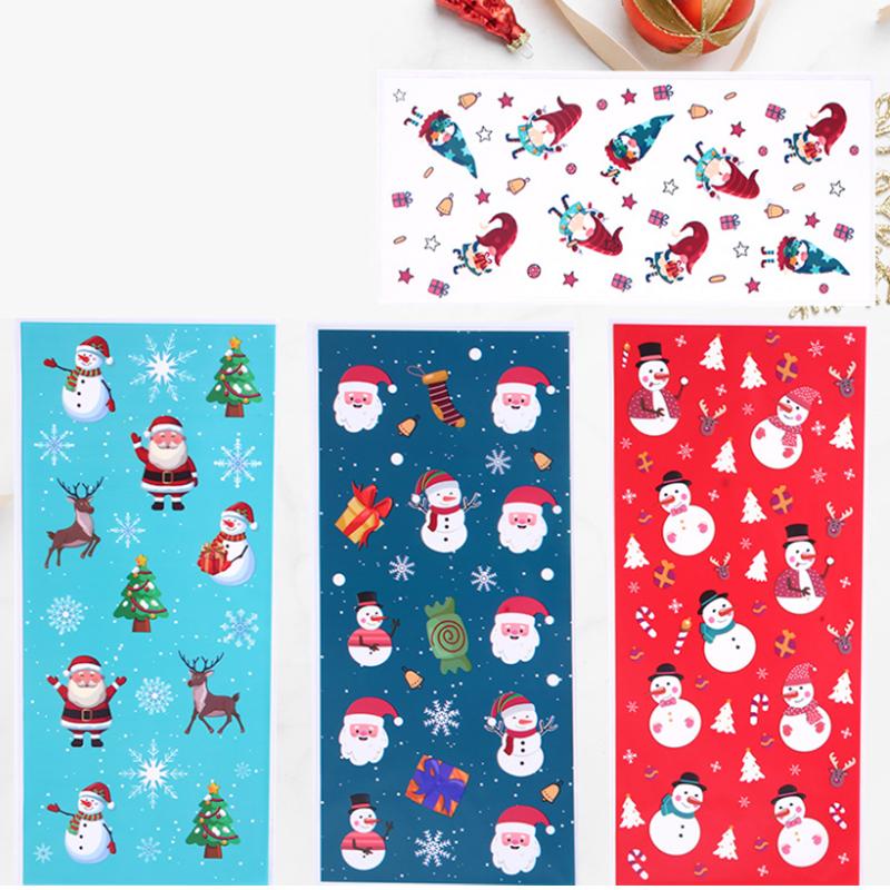 50Pcs Xmas Cookie Packing Bags With Ribbon Ties Christmas Party Treat Candy Bag Festival Party Favor Gift Printing Christmas