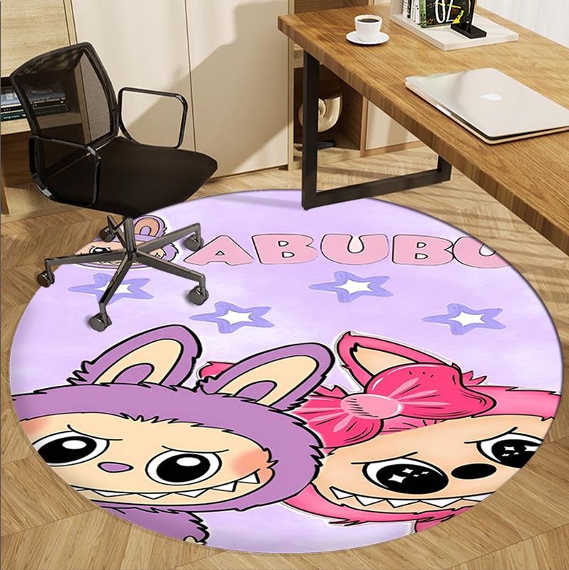 Labubu Pattern Round Rug, Indoor/Outdoor Mat, for Picnic, Gameroom, Bedroom, Office, Living Room, Home Decor Carpet, Birthday Gift