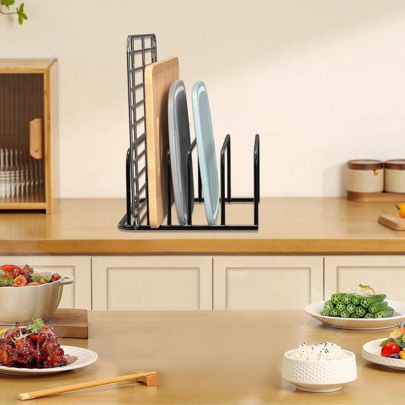 Kitchen Cutting Board Holder Multi-functional Space-Saving Non-slip Pot Lid Organizer 5 Slot Storage Rack Countertop Accessories
