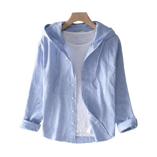 Camicia Estiva da Uomo Protezione Solare Anti-UV Manica Lunga con Cappuccio Coulisse Tinta Unita Monopetto Morbida Ampia Traspirante Cardigan Cappotto Top
