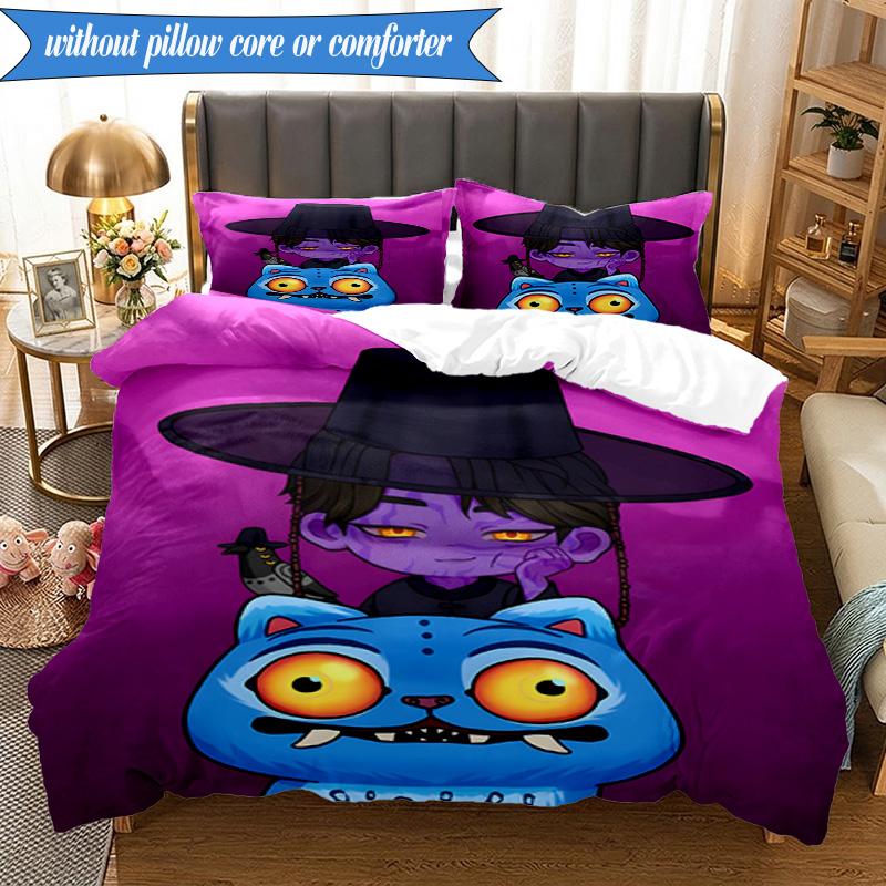 Colorful Kpop Cartoon 3pcs K-pop Music Group Bedding set,Ideal for Bedroom, Dormitory,Including Duvet Cover And 2pcs Pillowcases,Fan Gifts
