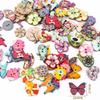 10pcs Rustic Handmade Wooden Buttons, Decorative Hand-Painted DIY Floral, Butterfly & Tree Designs for Crafts