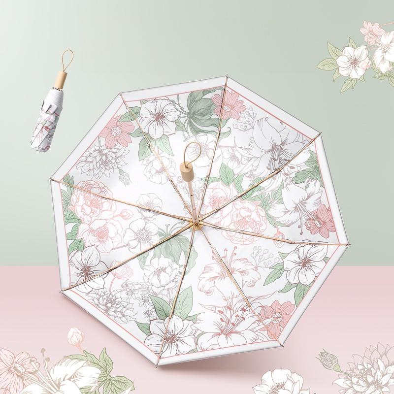 Three-Fold 8-Bone Double-Layer Double-Flower Vinyl Sun Protection Umbrella Uv Protection For Women Sun And Rain Dual-Purpose Sun