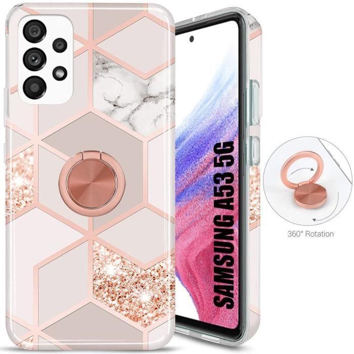 Coque de Protection - BOOLING - Samsung Galaxy A53 5G - Rose Marbre - Semi-rigide - Support Anneau