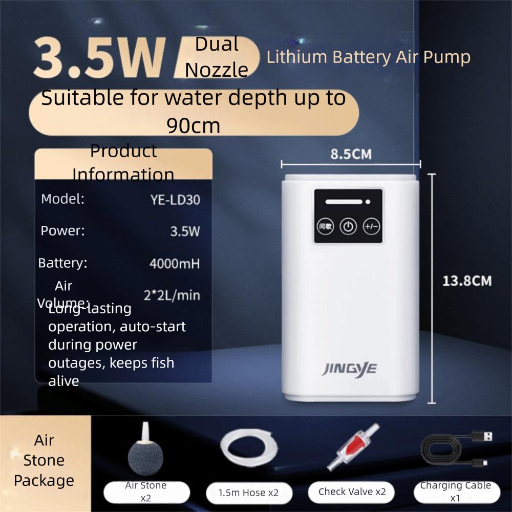 1,5/3/3,5W Aquarium-Luftpumpe USB Wiederaufladbar Geräuscharm Doppelzweck-Luftpumpe Leise Lithium-Batterie Aquarium-Sauerstoffpumpe