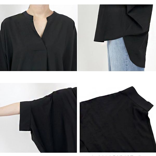 Loose Chiffon Short Wrinkle Casual [Ailiyumo] Women's Shirt, Fit, V-Neck Blouse, Office, Top, Sleeve, Plain, Resistant, Slimming,