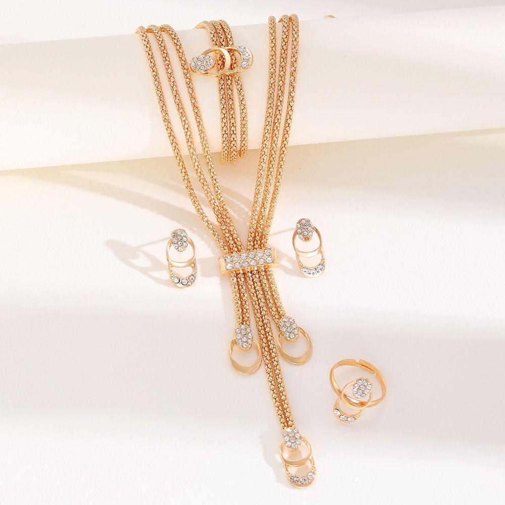 5Pcs Light Luxury Tassel Necklace Suit Earrings Bracelet Chain Set Long Chain Jewelry Set  Party