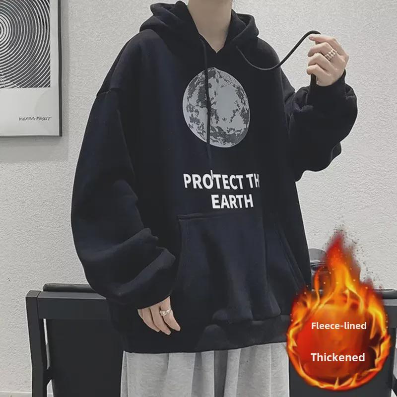 Men's Hong Kong Style Velvet-Lined Hooded Sweatshirt: Trendy, Loose-Fit, All-Match Casual Top for Fall & Winter