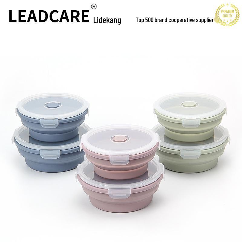 Silicone Collapsible Lunch Box - Round Food Storage Container for Outdoor Picnic or Travel.