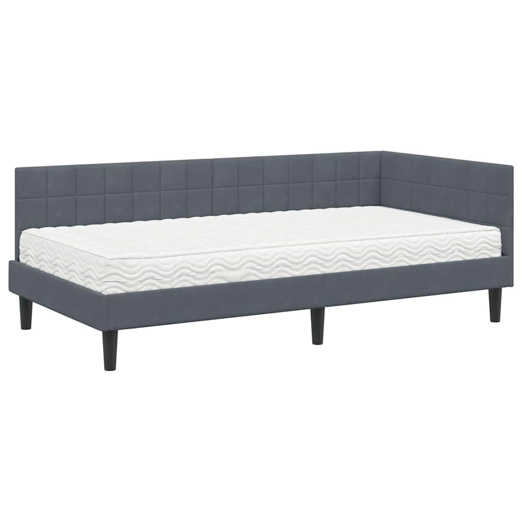 Corner Bed Frame with Mattress and Headboard 2 Pcs Grey Velvet