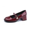 2025 New French Mary Jane Shoes Women's Pearl One-word Buckle Light Mouth Thick Heel Single Shoes Red High Heels Women