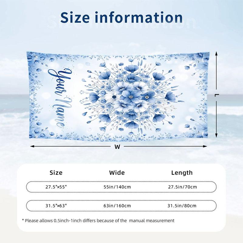 Floral Garden Theme Beach Towel Personalized Custom Name & Text Soft Quick Dry Beach Towel for Swimming Travel