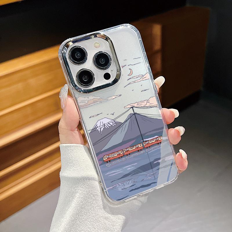 Cartoon Animation Scene Print Soft TPU Case For iPhone 17 16 Pro Max 15 Plus 14 13 Pro 12 11 16e 17e Plating Lens Frame Clear Shockproof Phone Cover