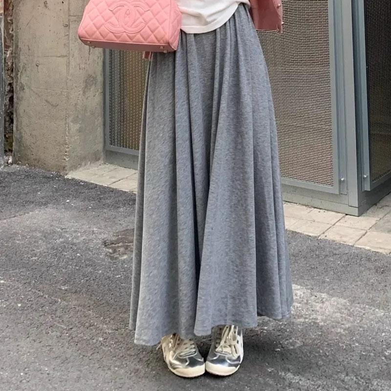 Skirt for Women Casual Versatile Elastic Long Loose Trousers Plus Size Fit Flattering Silhouette High-Waisted Thickened Stretchy Solid Colour Skirt