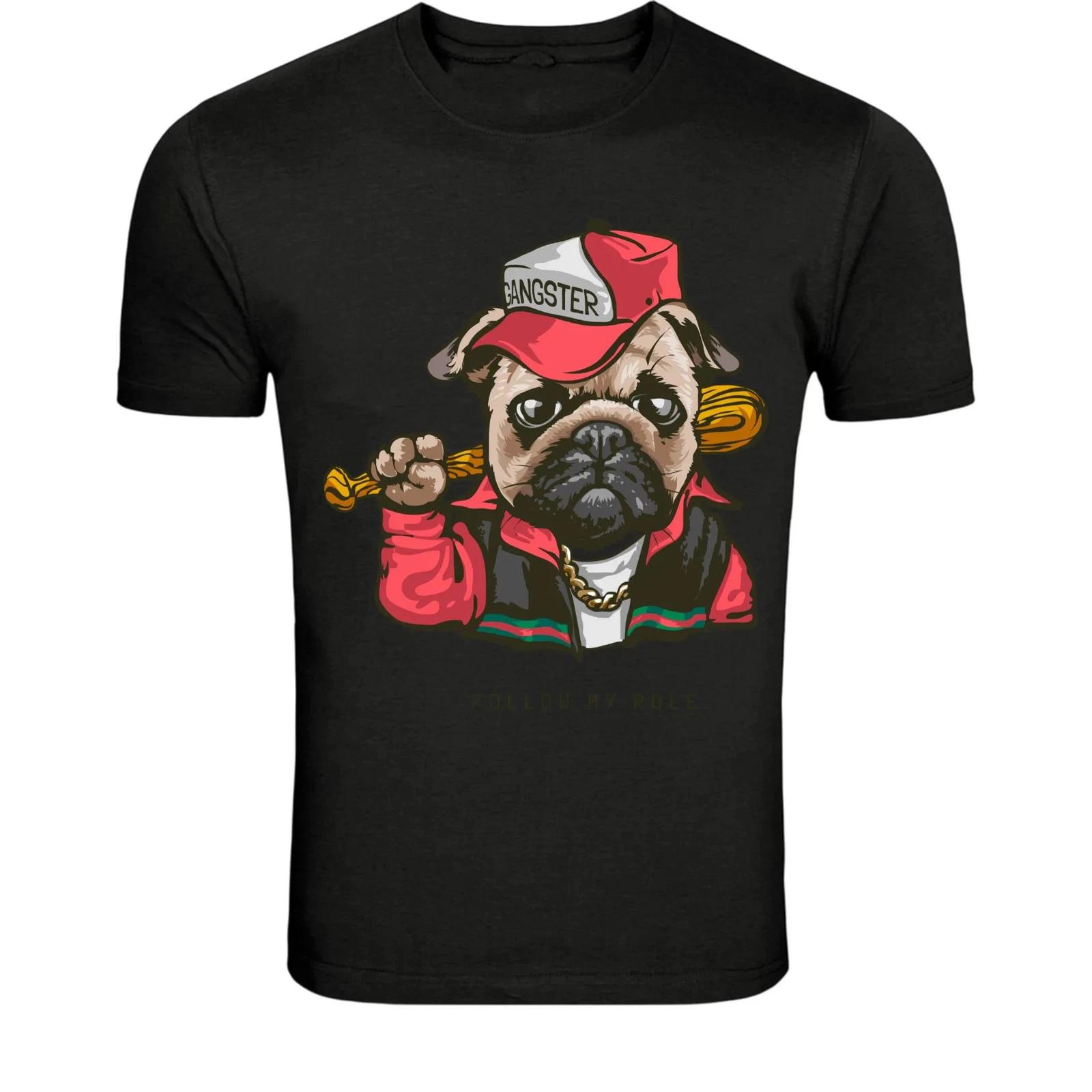Gangster Pug Streetwear T-Shirt - Funny Hip Hop Dog Graphic Tee 2XL