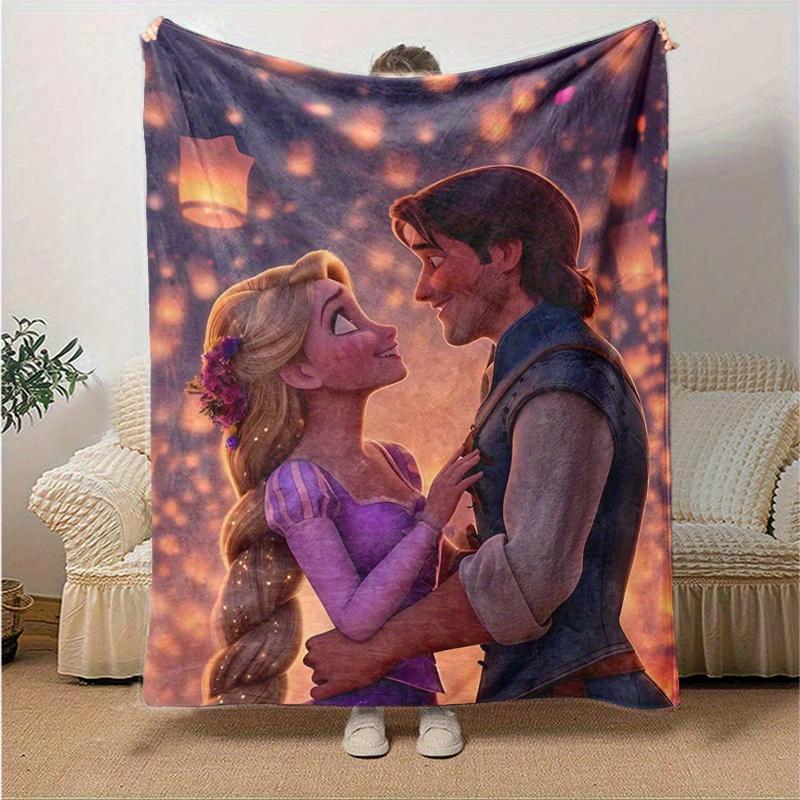 1pc Tangled Rapunzel & Flynn Romantic Scene Throw Blanket Home Decor, Couch Cover, Outdoor, Gift for Friends, Flannel Blanket, Bedroom, Living