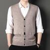 100% Ren Ull Herr Vinter 2025 Cardiganväst - Ärmlös, Medelålders Stil Tröja