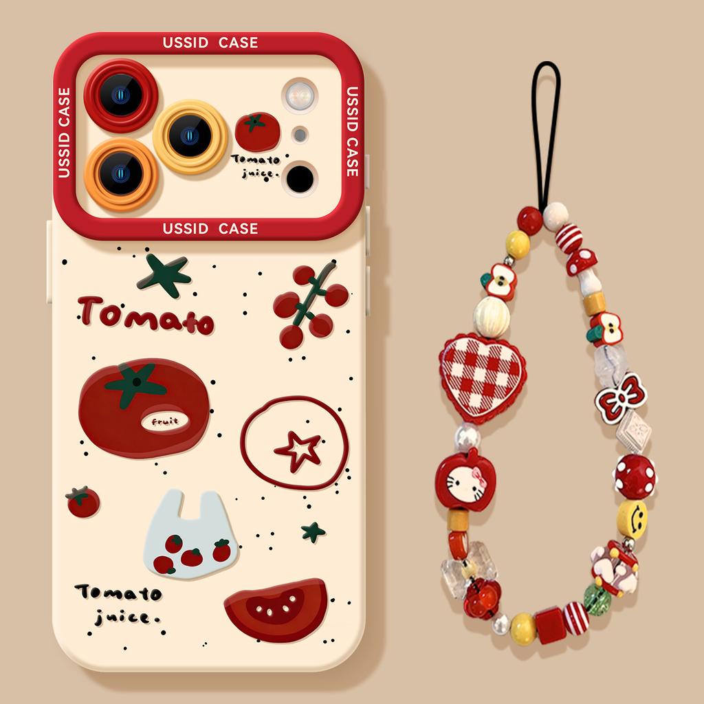 Tomato mobile phone case is suitable for iphone17 silicone 16pro hanging chain 15max soft 14iphone13 popular 12 sets