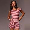 Conjunto de Shorts de Tirantes a Rayas Estilo Europeo Verano Tejido de Punto Dos Piezas