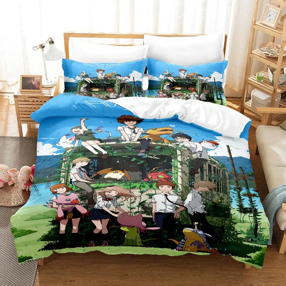3D Print Anime Digimon Adventure Bedding Set Duvet Cover Bed Set Quilt Cover Pillowcase Comforter King Queen Size Boys Adult