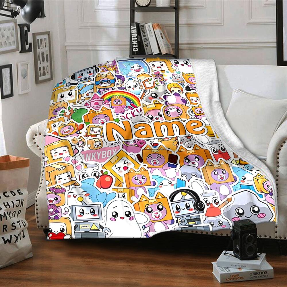 Custom Name LankyBox Theme Printed Blanket - Perfect for Couch, Bed, Travel & Outdoor Use | Machine Washable, Cozy & Durable.