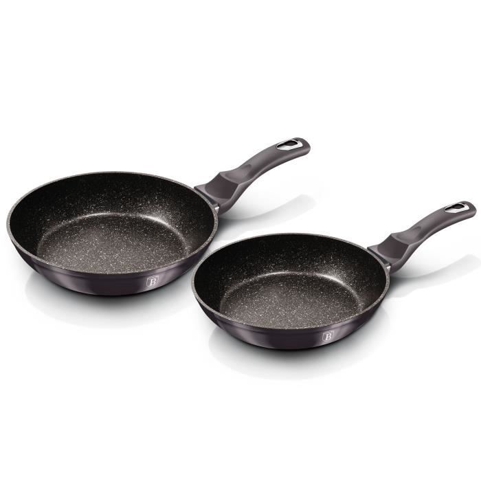 Set de Poêles à Frire Induction 22 - 26cm Aluminium Antiadhésif Marbre sans PFOA Berlinger Haus Carbon Pro Gris 21426