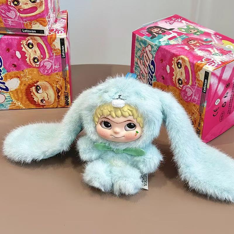 Wakuku Volpe e Coniglio Dolcetto o Scherzetto Carina Figura d'Azione Wakuku Scatola Misteriosa Volpe Coniglio Bambola Anime Portachiavi Sacchetto Sorpresa Giocattoli