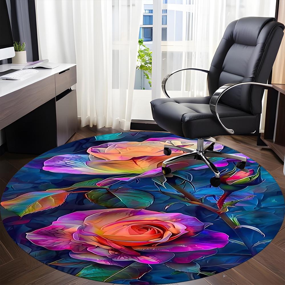 1PC Roses, Blooms Office Round Area Rug, Indoor Mat Suitable ForOffice, Under Office Chairs Bedroom Living Room Home Decor, Room Deco g031